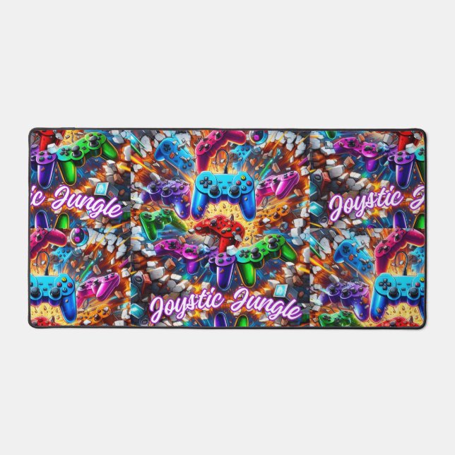 Colorful Neon Joysticks Pattern Desk Mat (Front)