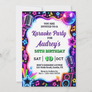 Colorful Neon Karaoke Retro Birthday Invitation