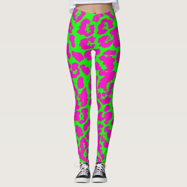 Colorful Neon Leopard Print Leggings (Front)