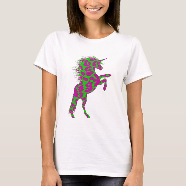 Colorful Neon Leopard Print Unicorn T-Shirt (Front)