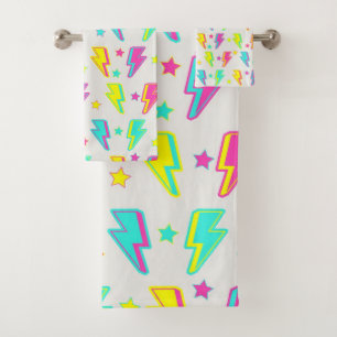 Colorful Neon Lightning Bold and Vibrant Spring Bath Towel Set