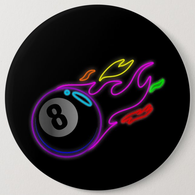 Colorful Neon Lights Eight Ball Billiards Pool Button (Front)