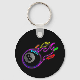 Colorful Neon Lights Eight Ball Billiards Pool Keychain