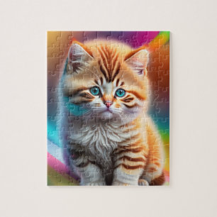 Colorful Neon Lights Sweet Little Cat Jigsaw Puzzle