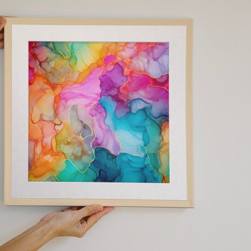 Colorful Neon Marbled Ink Watercolor Framed Art