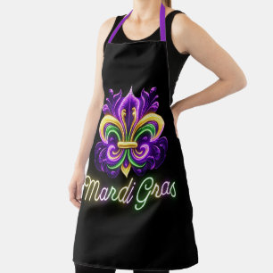 Colorful Neon Mardi Gras Fleur de lis Apron