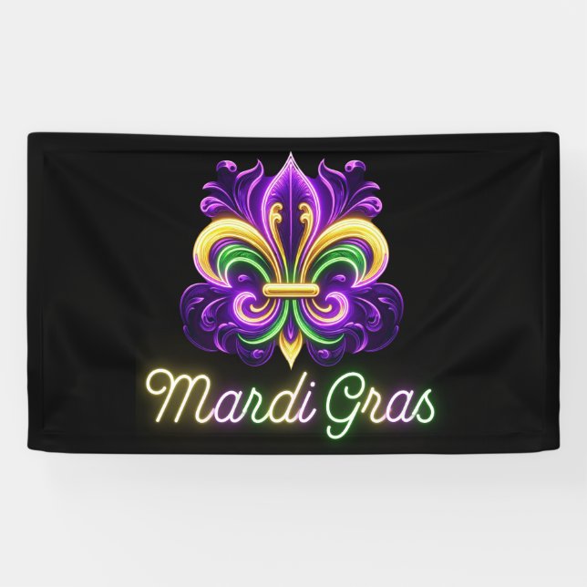 Colorful Neon Mardi Gras Fleur de lis Banner (Horizontal)