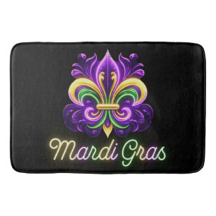 Colorful Neon Mardi Gras Fleur de lis Bath Mat