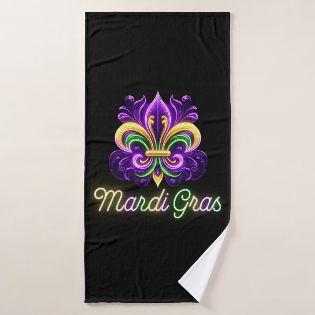 Colorful Neon Mardi Gras Fleur de lis Bath Towel (Bath Towel)