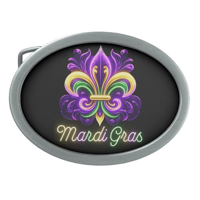 Colorful Neon Mardi Gras Fleur de lis Belt Buckle (Front)
