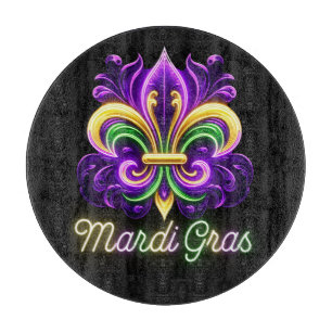 Colorful Neon Mardi Gras Fleur de lis Cutting Board