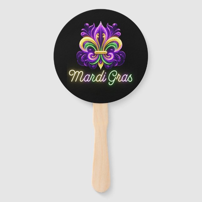 Colorful Neon Mardi Gras Fleur de lis Hand Fan (Front)