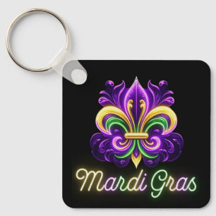 Colorful Neon Mardi Gras Fleur de lis Keychain