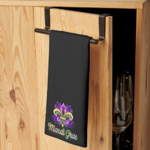 Colorful Neon Mardi Gras Fleur de lis Kitchen Towel