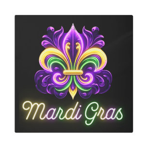 Colorful Neon Mardi Gras Fleur de lis Metal Print