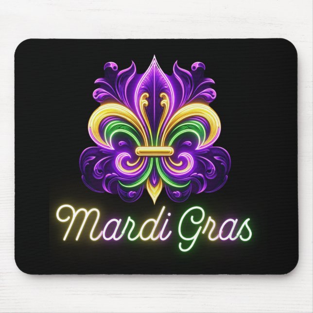 Colorful Neon Mardi Gras Fleur de lis Mouse Pad (Front)