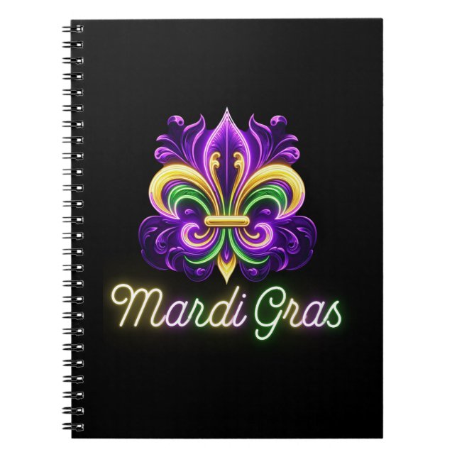 Colorful Neon Mardi Gras Fleur de lis Notebook (Front)