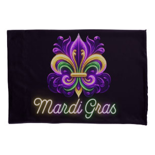 Colorful Neon Mardi Gras Fleur de lis Pillow Case