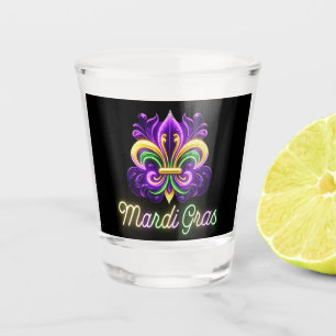 Colorful Neon Mardi Gras Fleur de lis Shot Glass