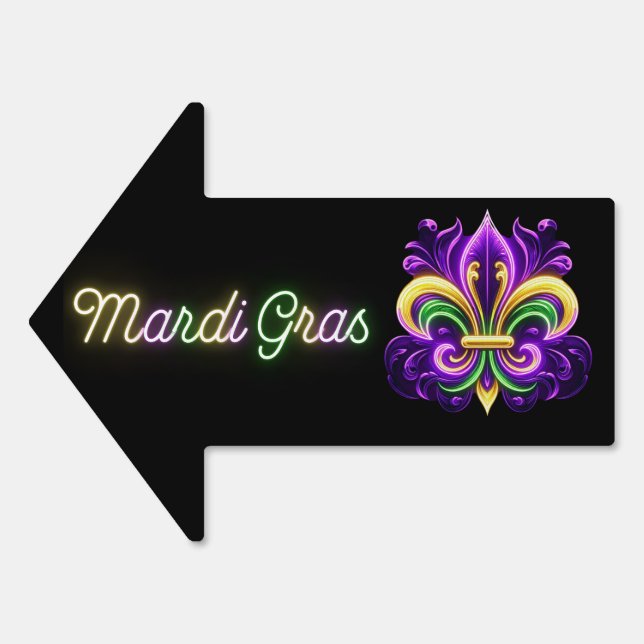Colorful Neon Mardi Gras Fleur de lis Sign (Front)