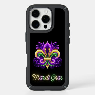 Colorful Neon Mardi Gras Fleur de lis iPhone 16 Pro Case
