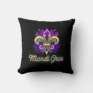 Colorful Neon Mardi Gras Fleur de lis Throw Pillow