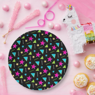 Colorful Neon Memphis Pattern Retro Birthday Party Paper Plates