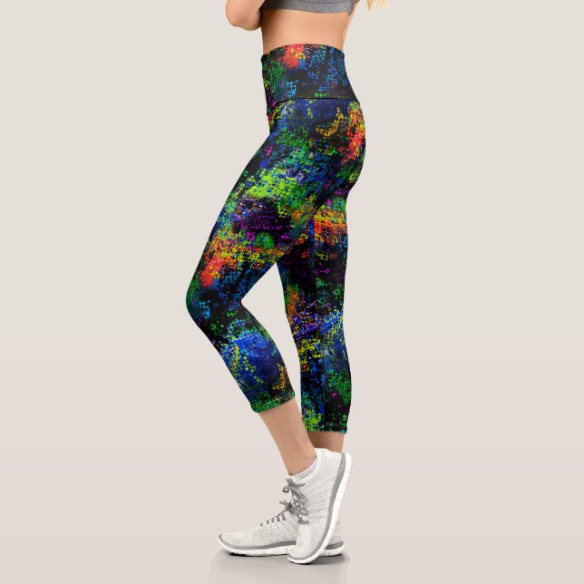 Colorful Neon Modern Abstract Neon Night Capri Leggings (Left)