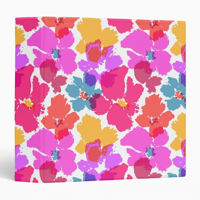 Colorful Neon Modern Flower Pattern 3 Ring Binder (Front/Spine)