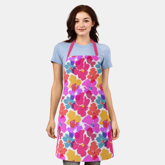 Colorful Neon Modern Flower Pattern Apron (Worn)