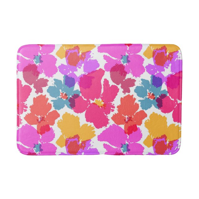 Colorful Neon Modern Flower Pattern Bath Mat (Front)