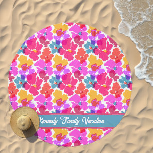 Colorful Neon Modern Flower Pattern Beach Towel