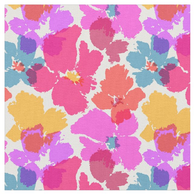 Colorful Neon Modern Flower Pattern Fabric (Close Up)