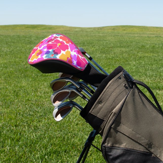 Colorful Neon Modern Flower Pattern Golf Head Cover (In Situ)
