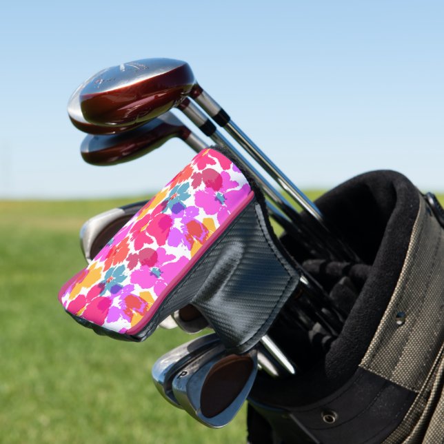 Colorful Neon Modern Flower Pattern Golf Head Cover (In Situ)
