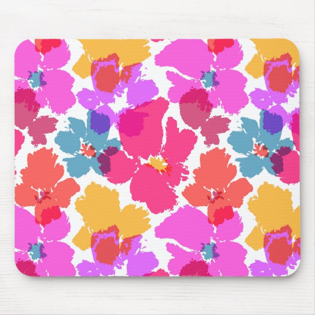 Colorful Neon Modern Flower Pattern Mouse Pad (Front)