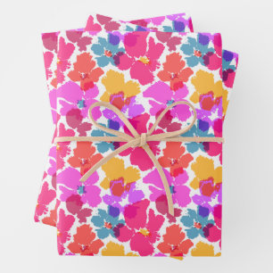 Colorful Neon Modern Flower Pattern Wrapping Paper Sheets