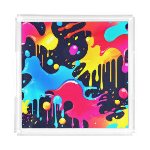 Colorful Neon Paint Splatter Art Acrylic Tray