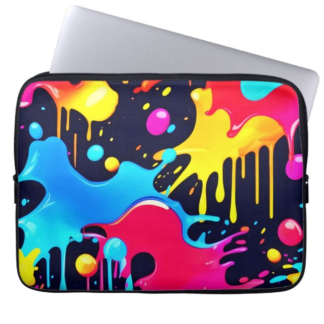 Colorful Neon Paint Splatter Art Laptop Sleeve (Front)