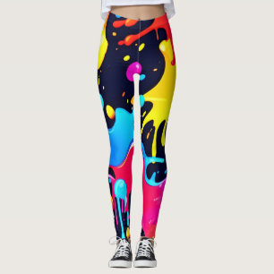 Colorful Neon Paint Splatter Art Leggings