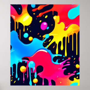 Colorful Neon Paint Splatter Art Poster