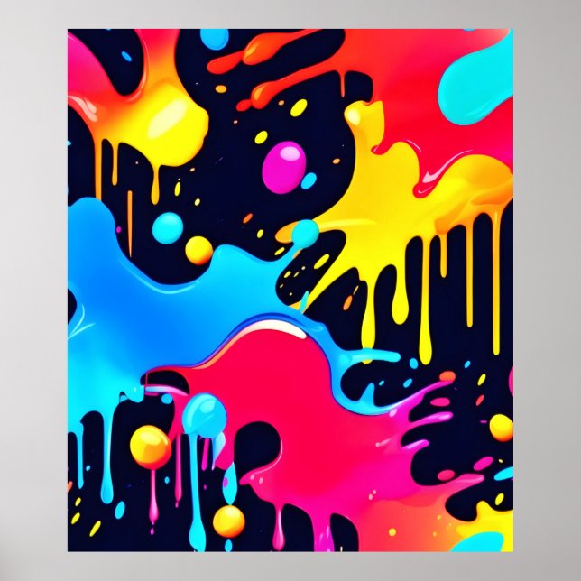 Colorful Neon Paint Splatter Art Poster (Front)