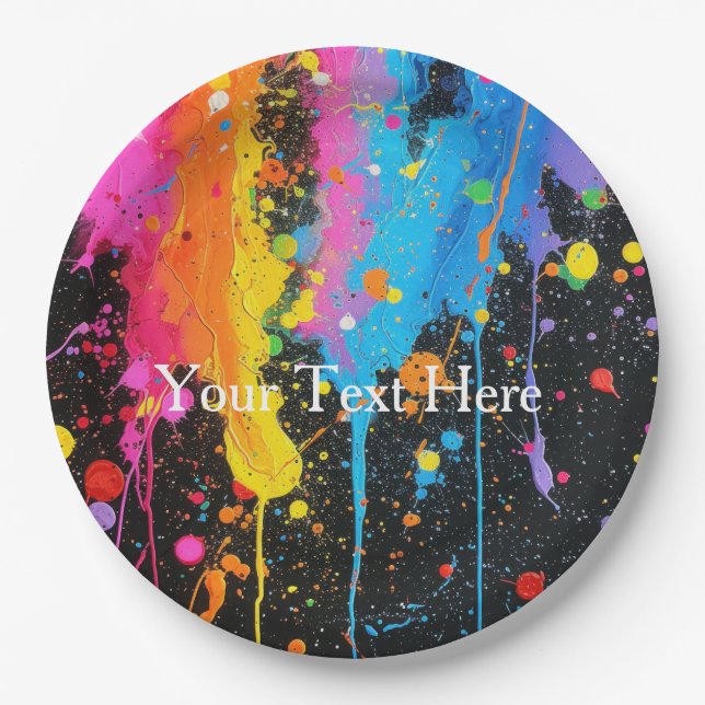 Colorful Neon Paint Splatter Customized Paper Plates (Front)