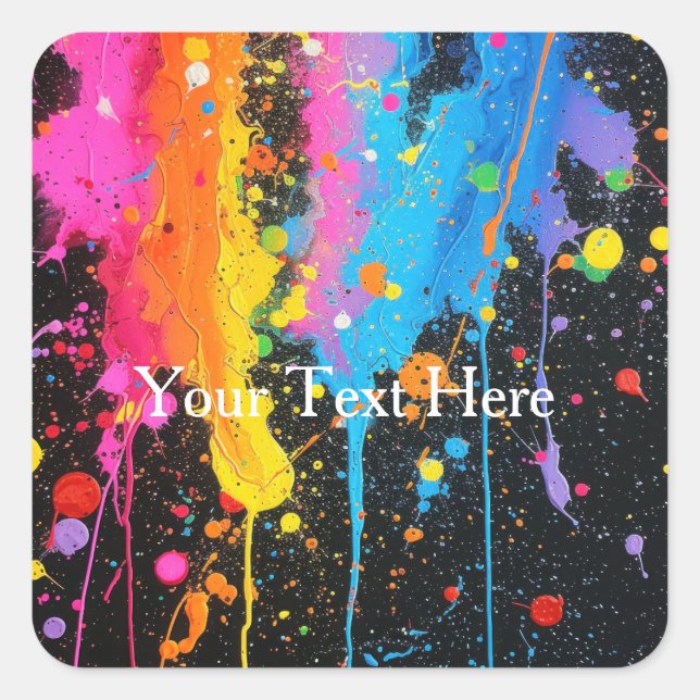 Colorful Neon Paint Splatter Customized Square Sticker (Front)