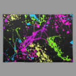Colorful Neon Paint Splatters on Black Placemat