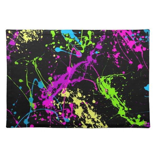Colorful Neon Paint Splatters on Black Placemat | Zazzle.com