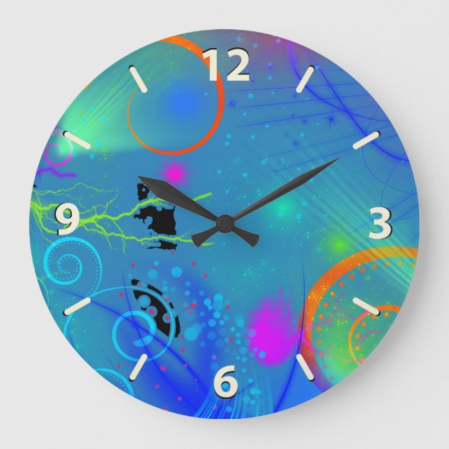 Colorful Neon Paint Swirls Abstract Large Clock (Front)