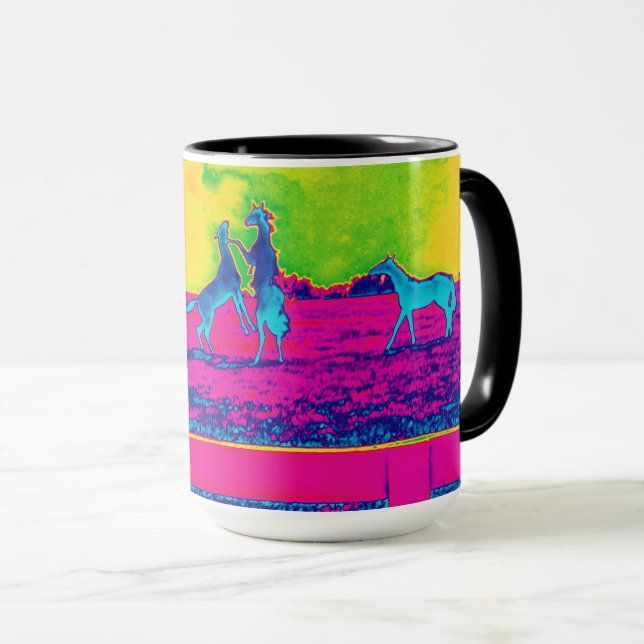 Colorful Neon Pastel Horses in Pasture Mug (Front Right)