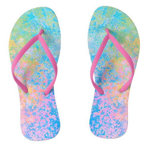 Colorful Neon Pastel Sky Alcohol Ink Abstract Flip Flops