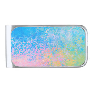 Colorful Neon Pastel Sky Alcohol Ink Abstract Silver Finish Money Clip